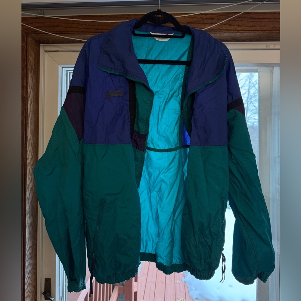 Vintage Columbia Men's Blue and Green Windbreaker